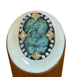 Riccova Satin Gold & Black Rhodium Plated Large Oval Arfrican Turquise Ring 6.25